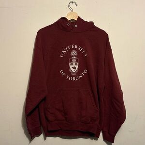 UOFT UNIVERSITY OF TORONTO CREST LOGO BURGUNDY RED LONG SLEEVE PULLOVER HOODIE